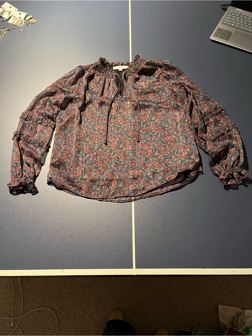 LOFT Paisley Tie-Neck Long-Sleeve Blouse
